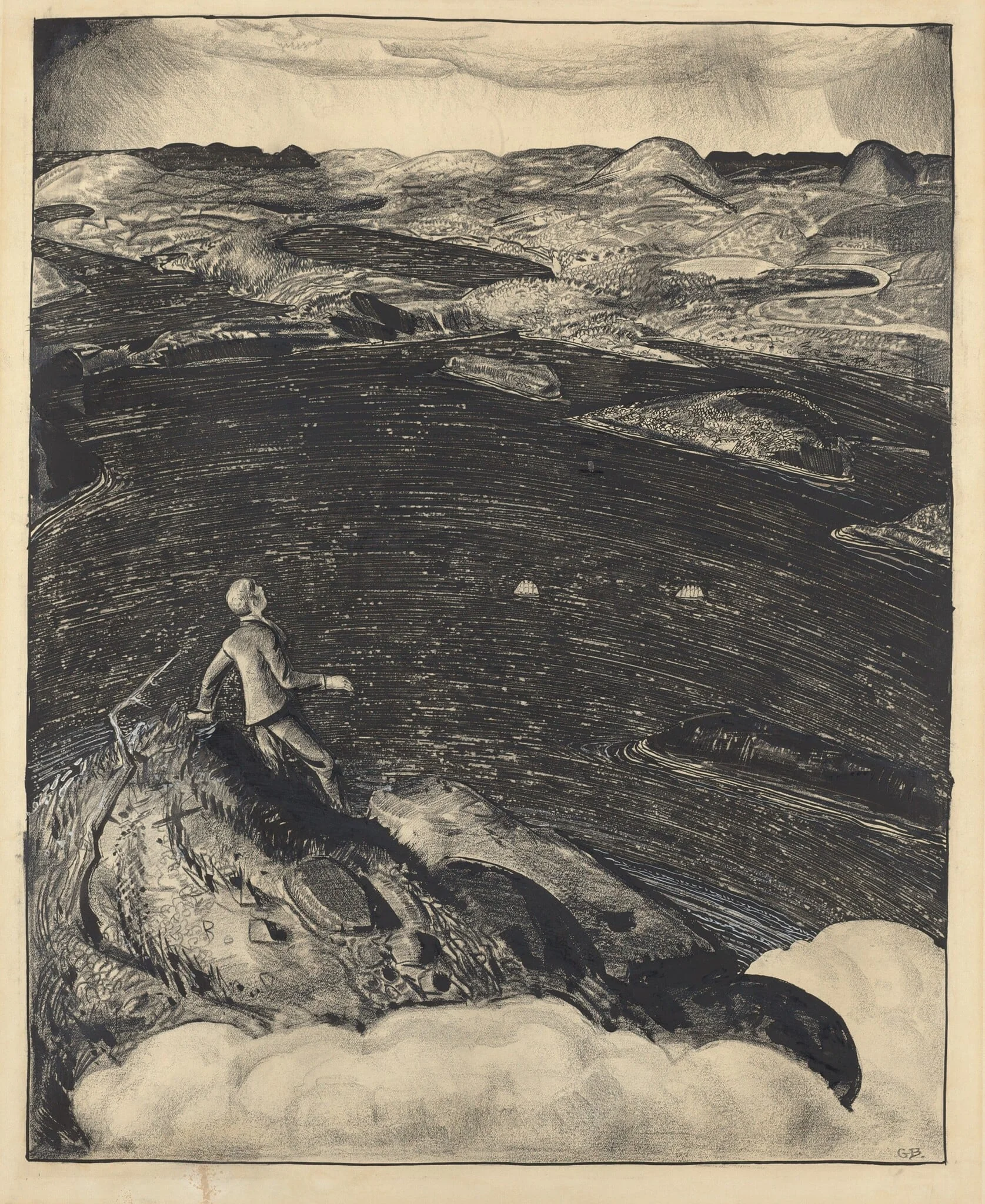 Dancing Town (The Top of the World), by George Bellows, ink, 1922