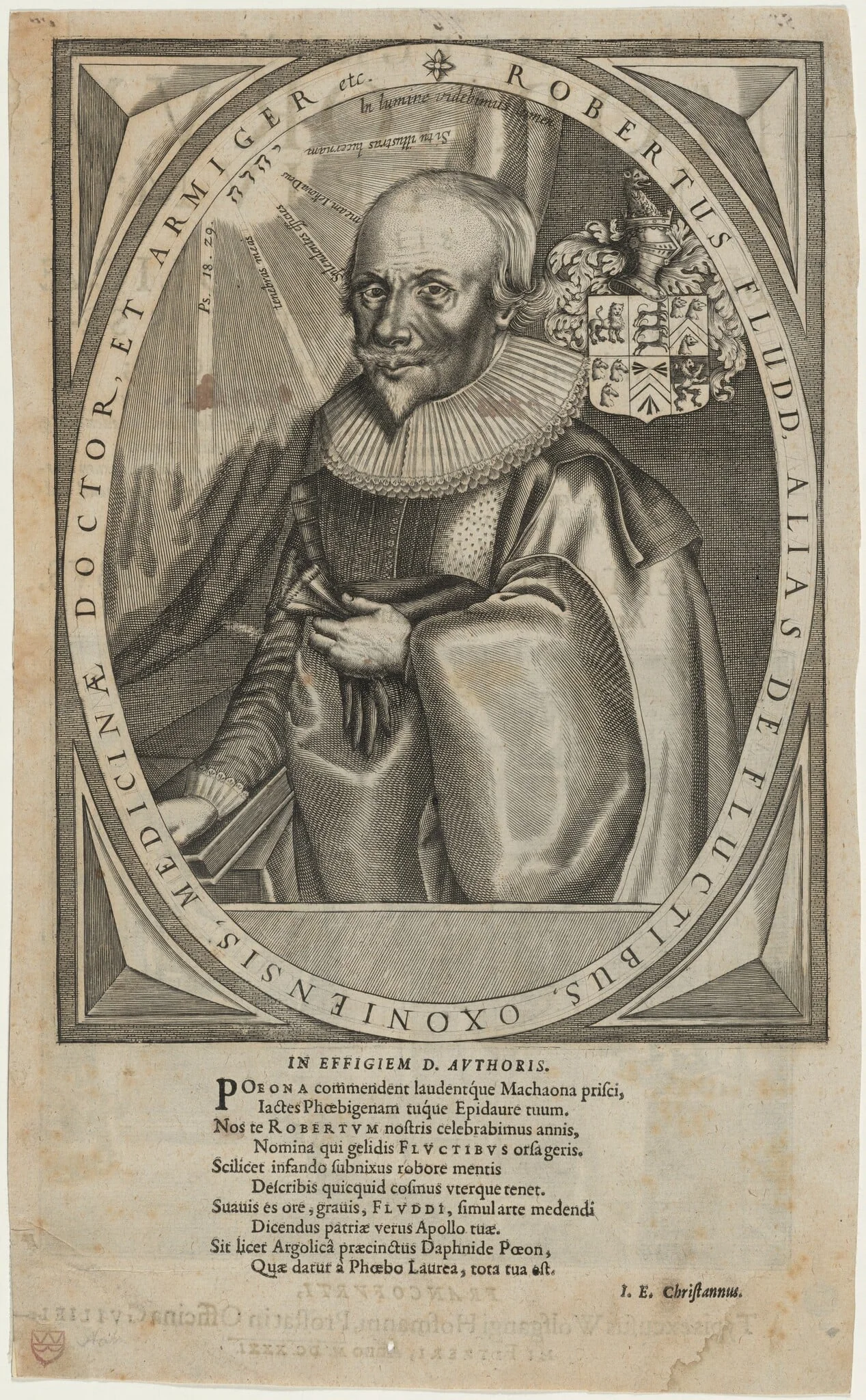 Dr. Robert Fludd, Physician and Rosicrucian, by Matthaus Merian I, ink, 1631
