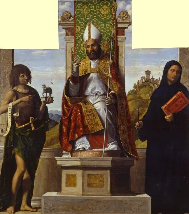 Saint Lanfranc Enthroned Between Saints John the Baptist and Liberius