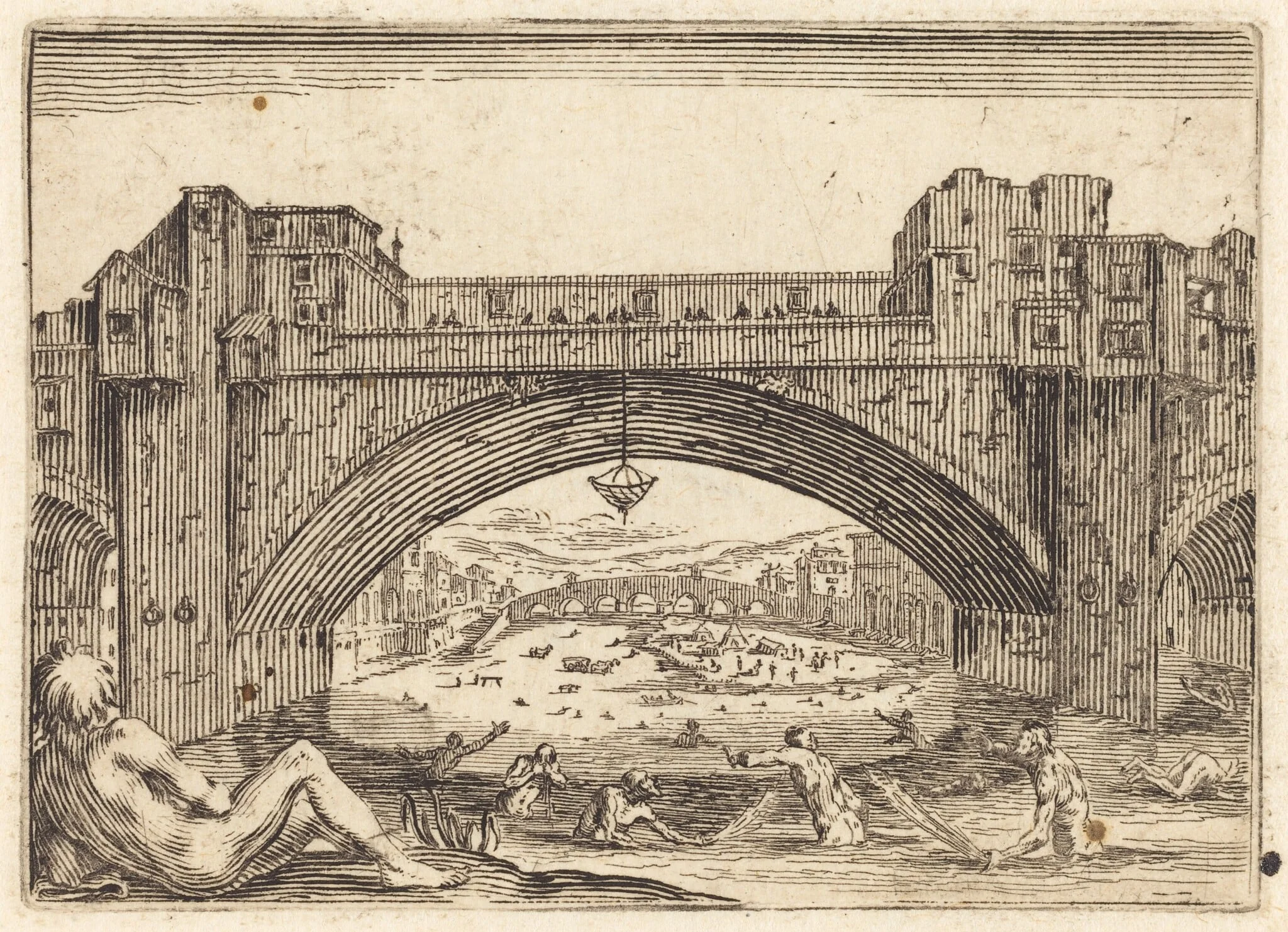 Ponte Vecchio, Florence, by Jacques Callot, ink, 1622