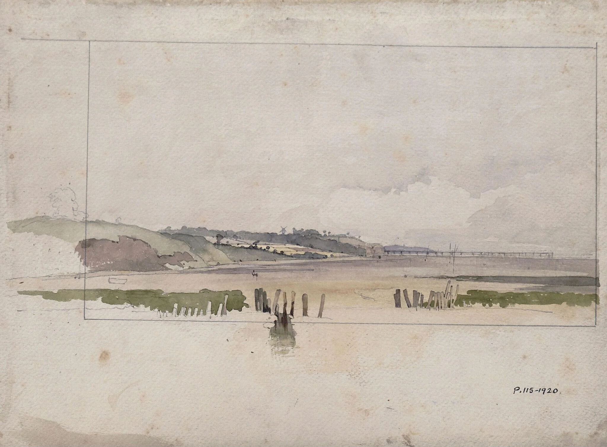 Coast View with Pier and Windmill