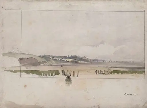 Coast View with Pier and Windmill