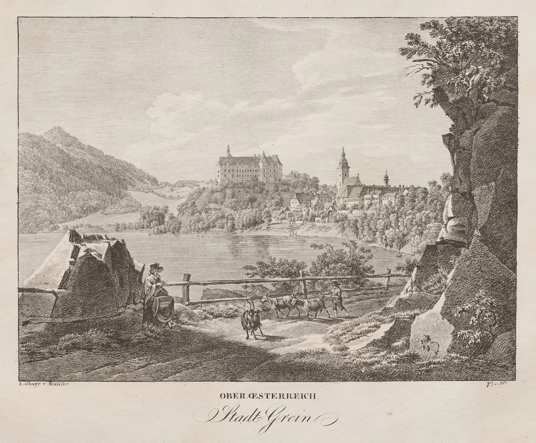 Ober-oesterreich, Stadt Grein, by Jakob Alt, 1839