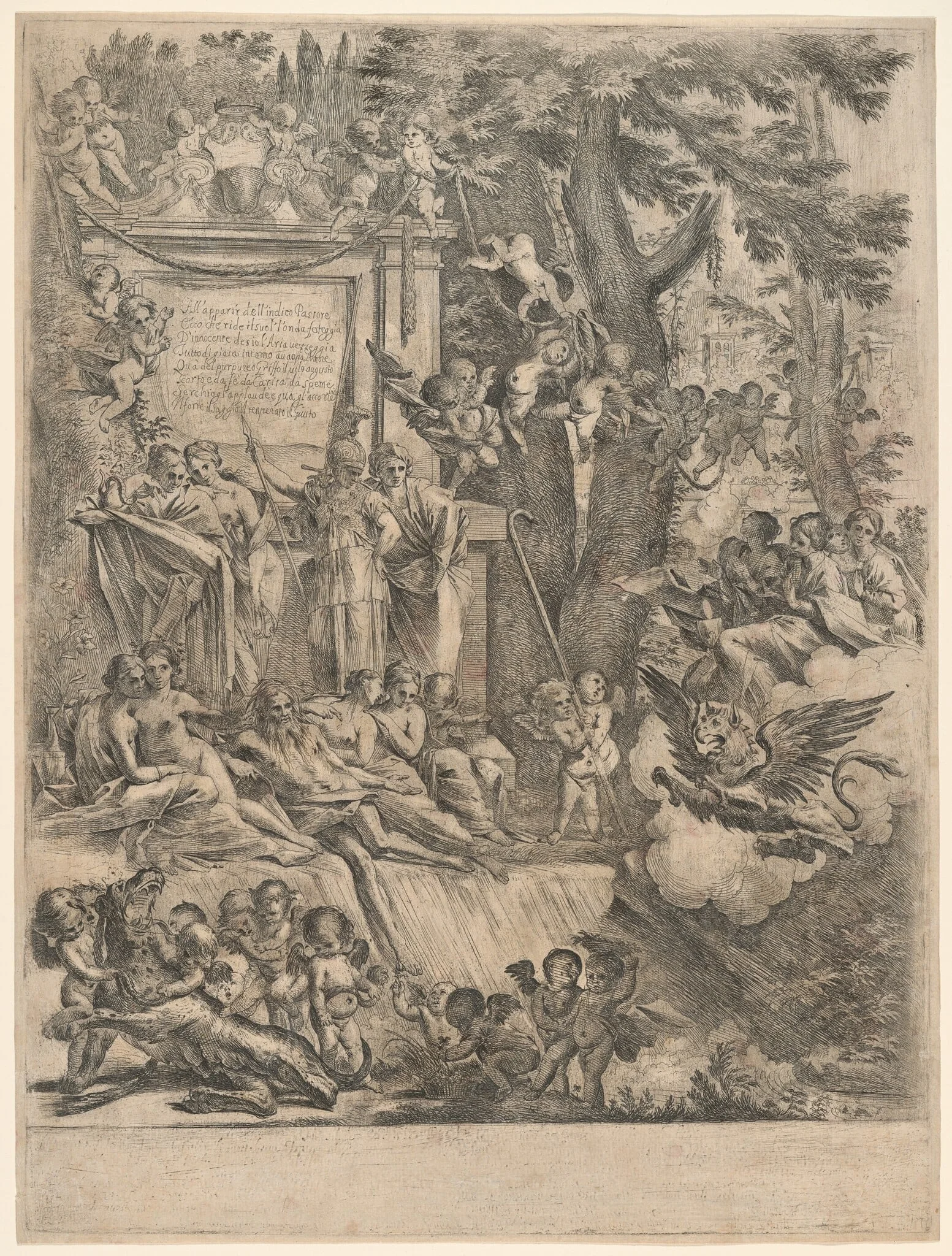 Allegory in Honor of the Arrival of Cardinal Franciotti as Bishop of Lucca, by Pietro Testa, ink, 1637
