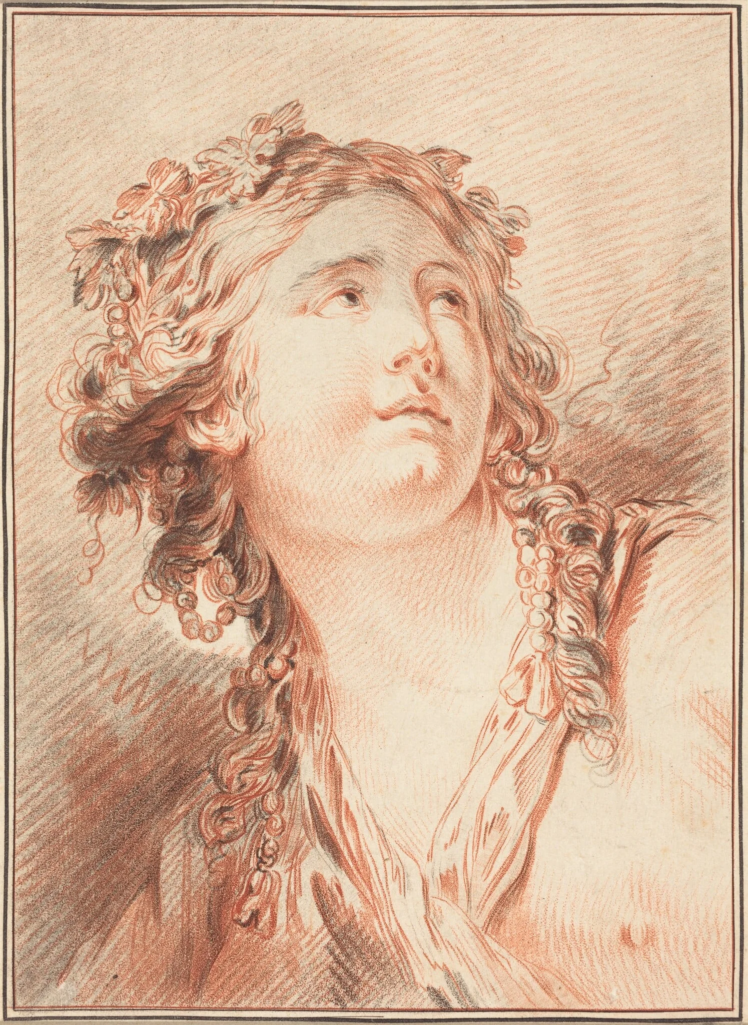 Head of a Young Woman, by Gilles Demarteau the Elder, chalk, 1749