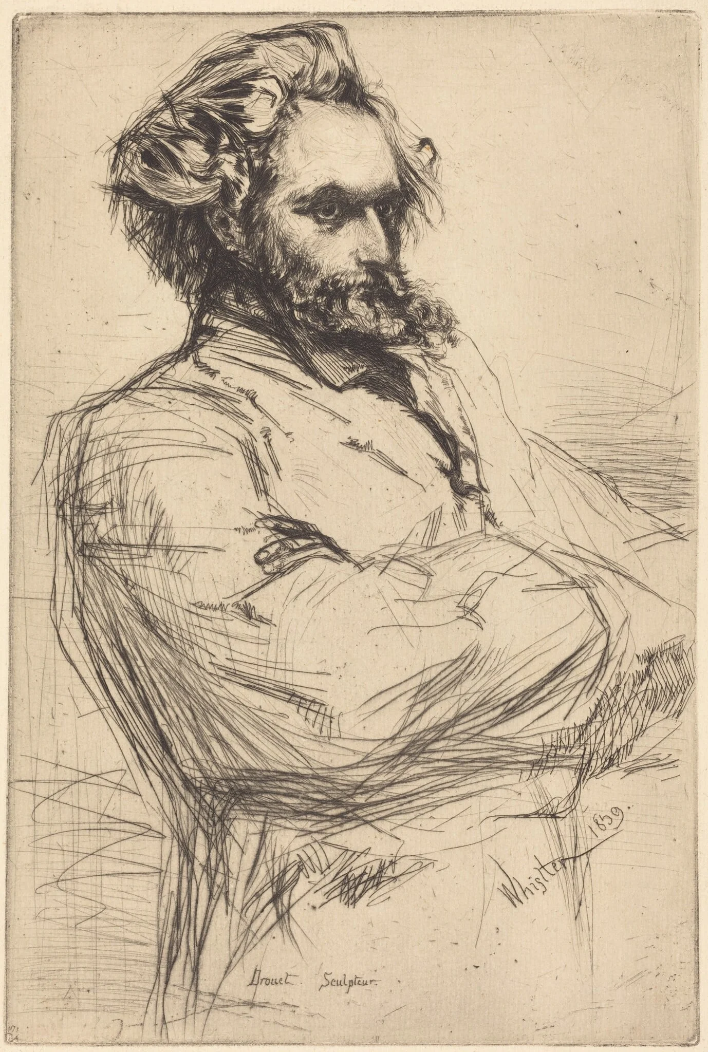 C. L. Drouet, Sculptor, by James McNeill Whistler, ink, 1859