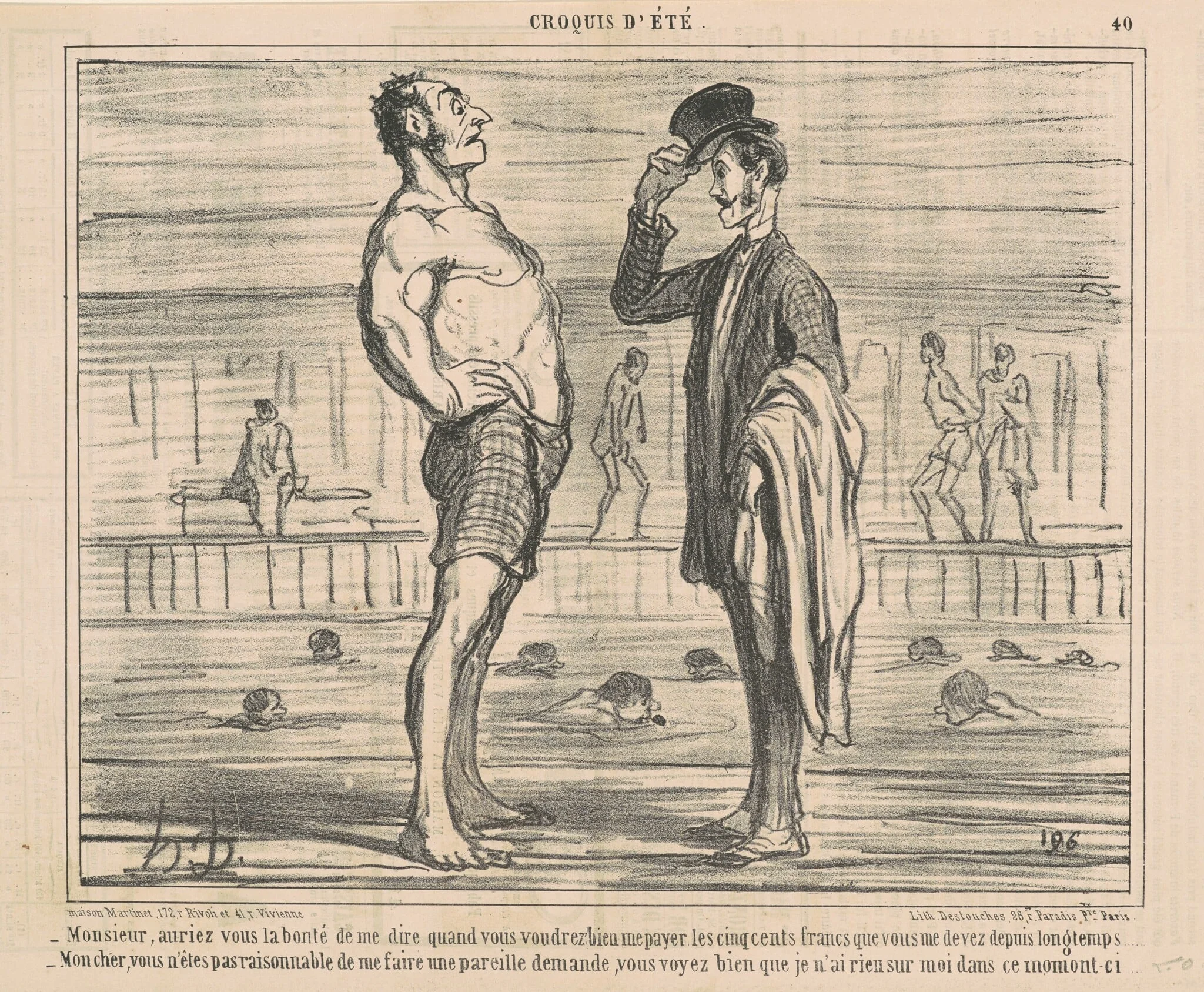 Monsieur, Auriez-vous la bonté de me dire ..., by Honoré Daumier, ink, 1858