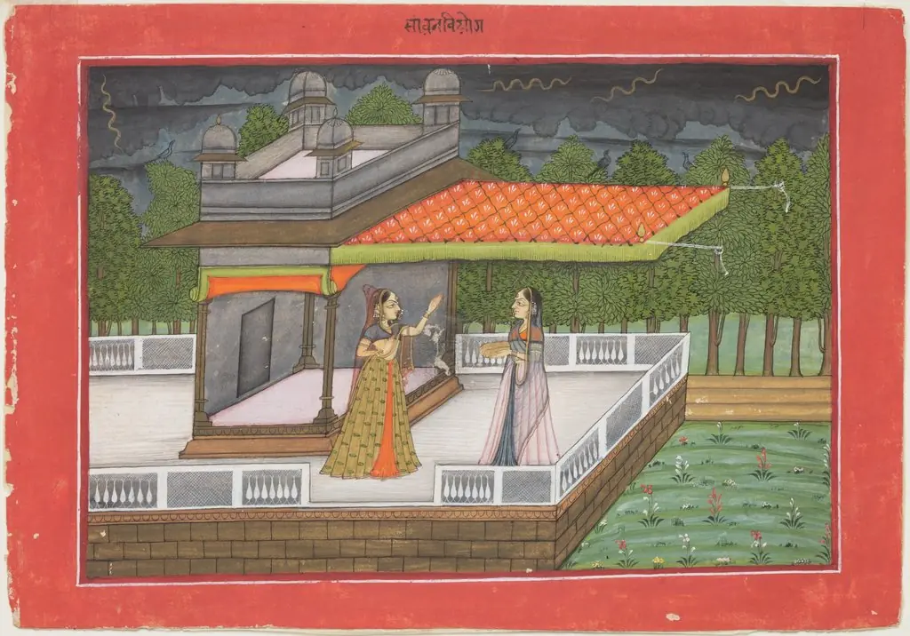 The Month of Shravana (July-August), from a manuscript of the Barahmasa ("Twelve Months")