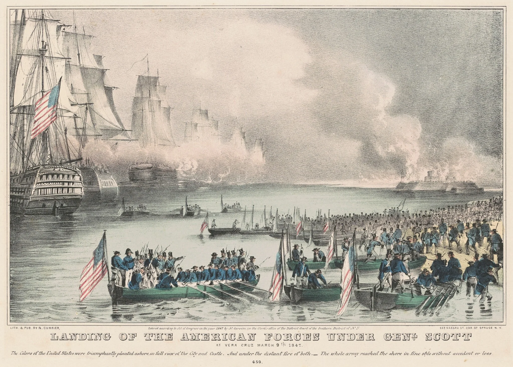 Landing of the American Forces under Genl. Scott: At Vera Cruz March 9th 1847, by Nathaniel Currier, ink, 1847