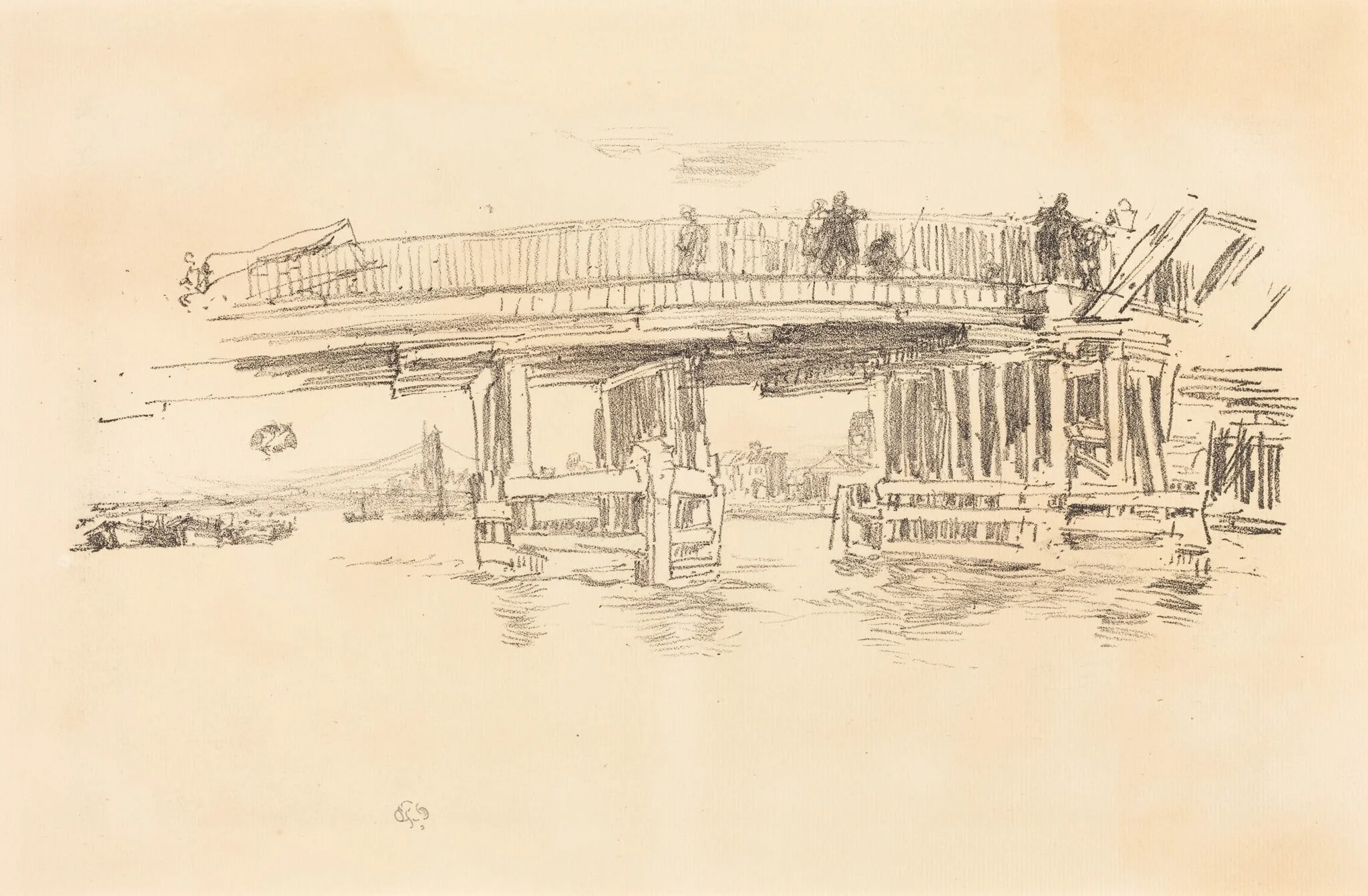 Old Battersea Bridge, by James McNeill Whistler, ink, 1883