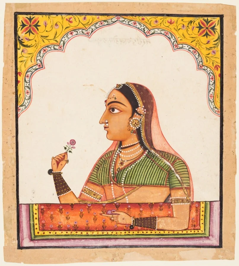 Noblewoman at a Jharokha Window Holding a Rose, from a Portraits of Women series, by Unknown, unspecified, 1730