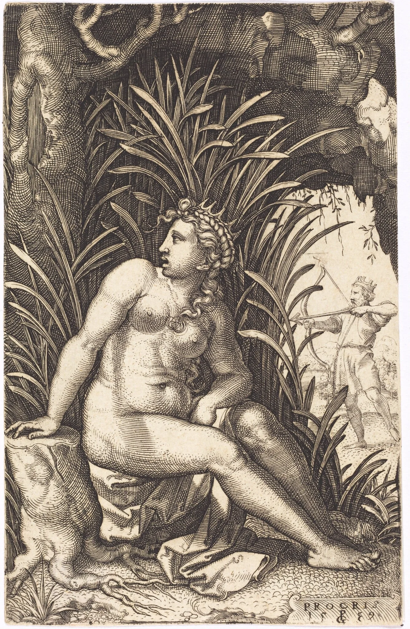 Procris, by Georg Pencz, ink, 1539