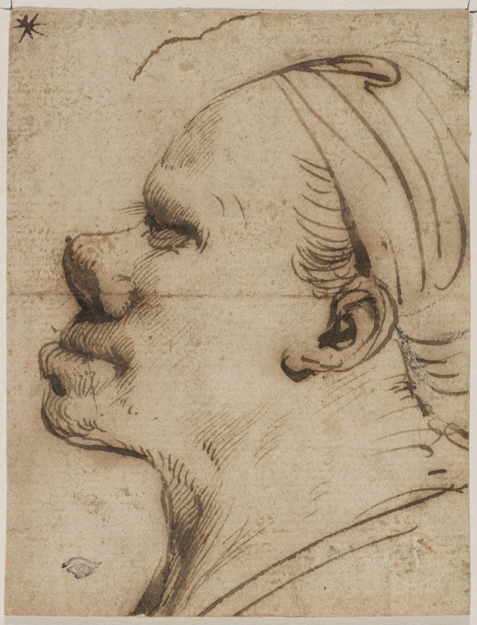 Caricature, a man's head in profile, by Unknown, 1850