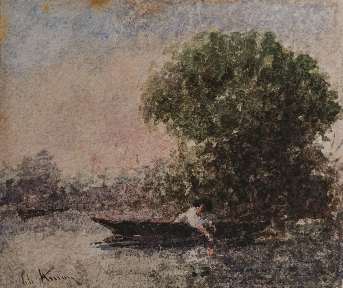 Luntraș pescuind cu undița, by Theodor Aman, 1850