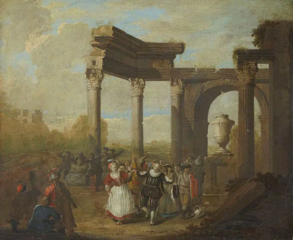 Masked dance near Roman ruins