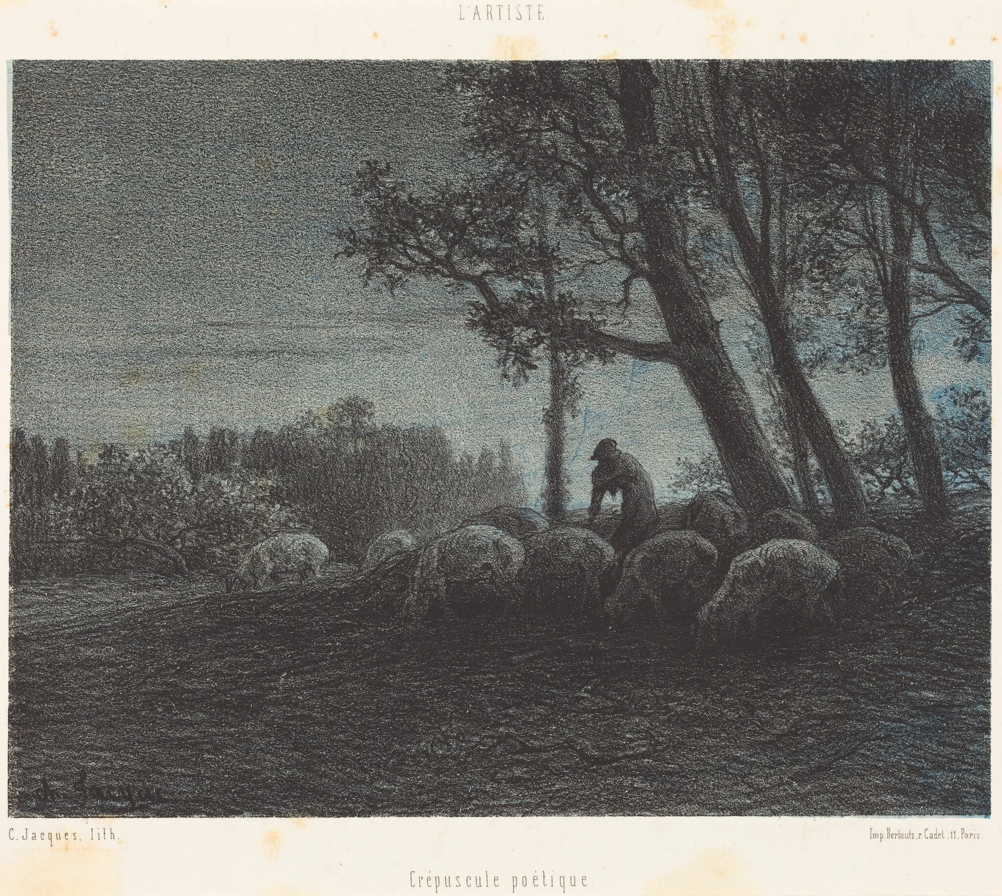 Crépuscule poetique (Poetical Twilight), by Charles Émile Jacque, ink, 1853