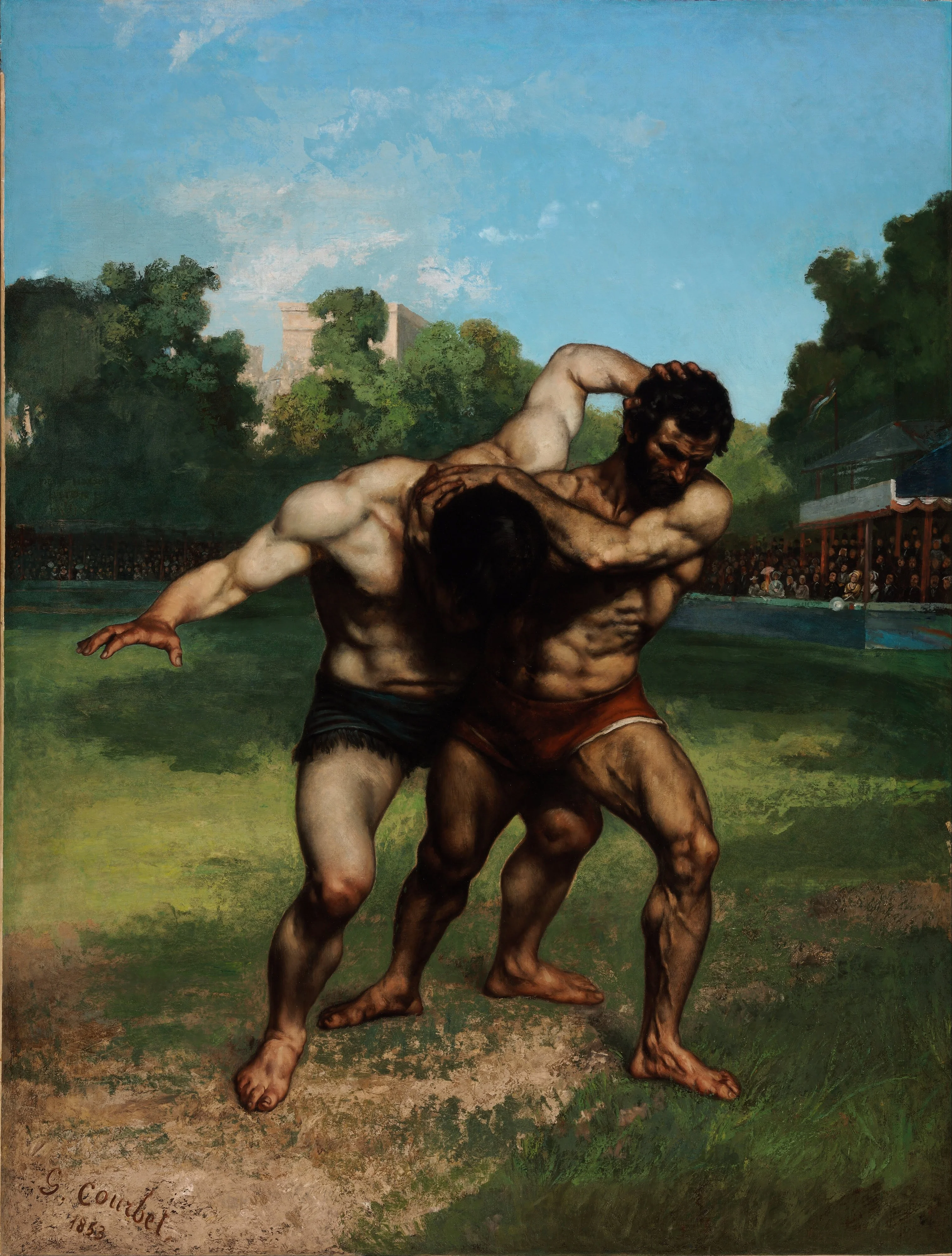 The Wrestlers, by Gustave Courbet, oil, 1853