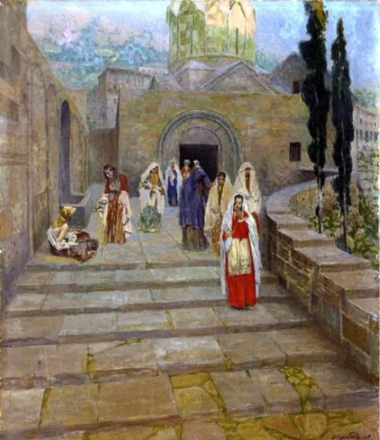 Women Leaving the Church at Ani, by Vardges Sureniants, oil, 1905