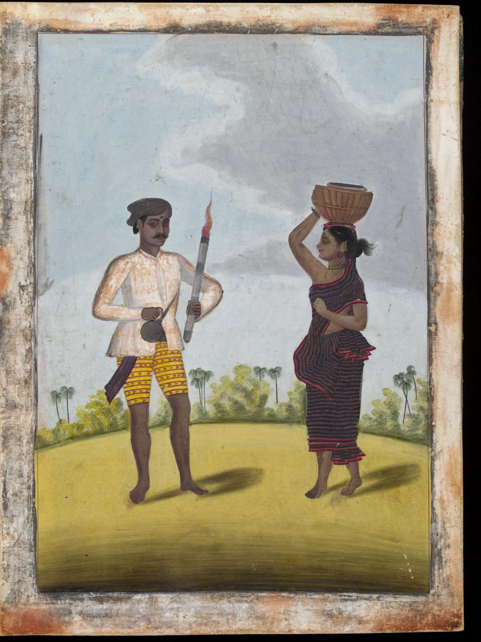 Torch-bearer and his wife, by Unknown, paint, 1805