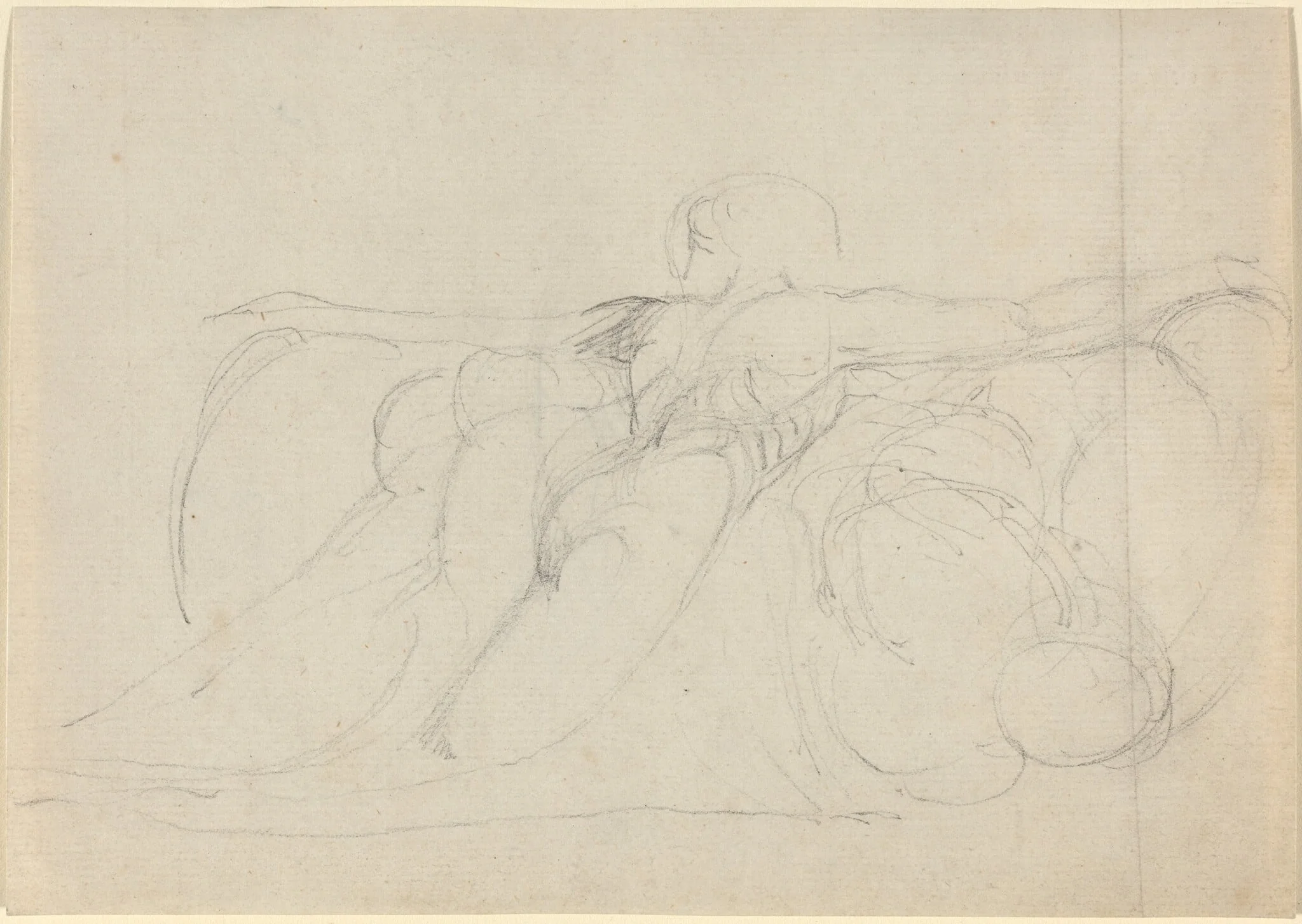 A Man Seen from Behind, Rising on Clouds, by William Blake, graphite, 1794