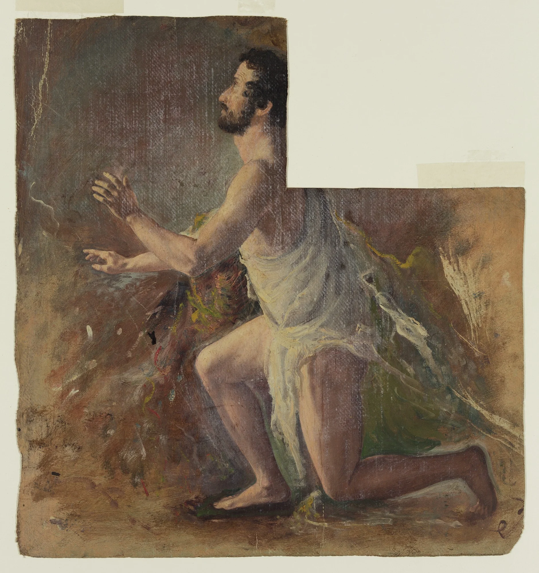 Kneeling Male Figure, by Thomas Cole, oil, 1834