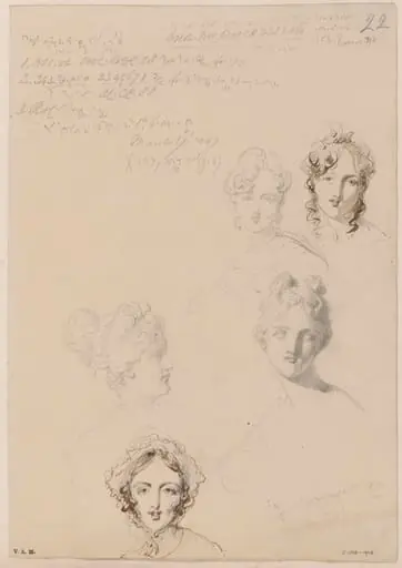 Five drawings of female heads