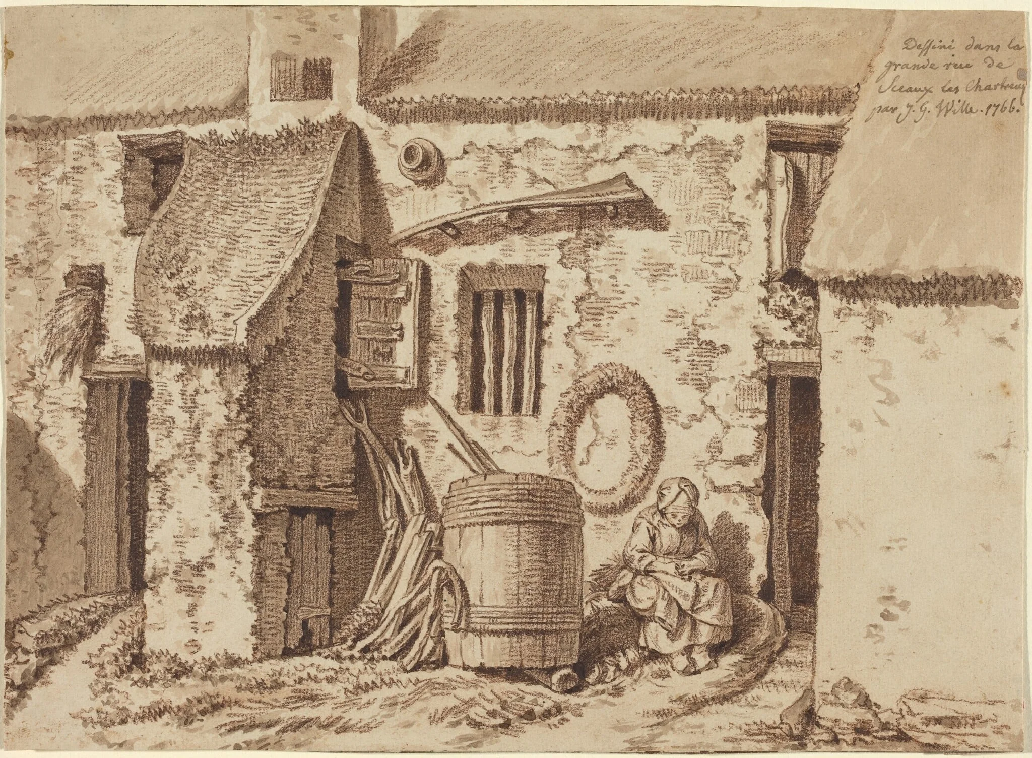 A Rustic House in the Grand Rue at Sceaux-Les-Chartreux, by Johann Georg Wille, chalk, 1766