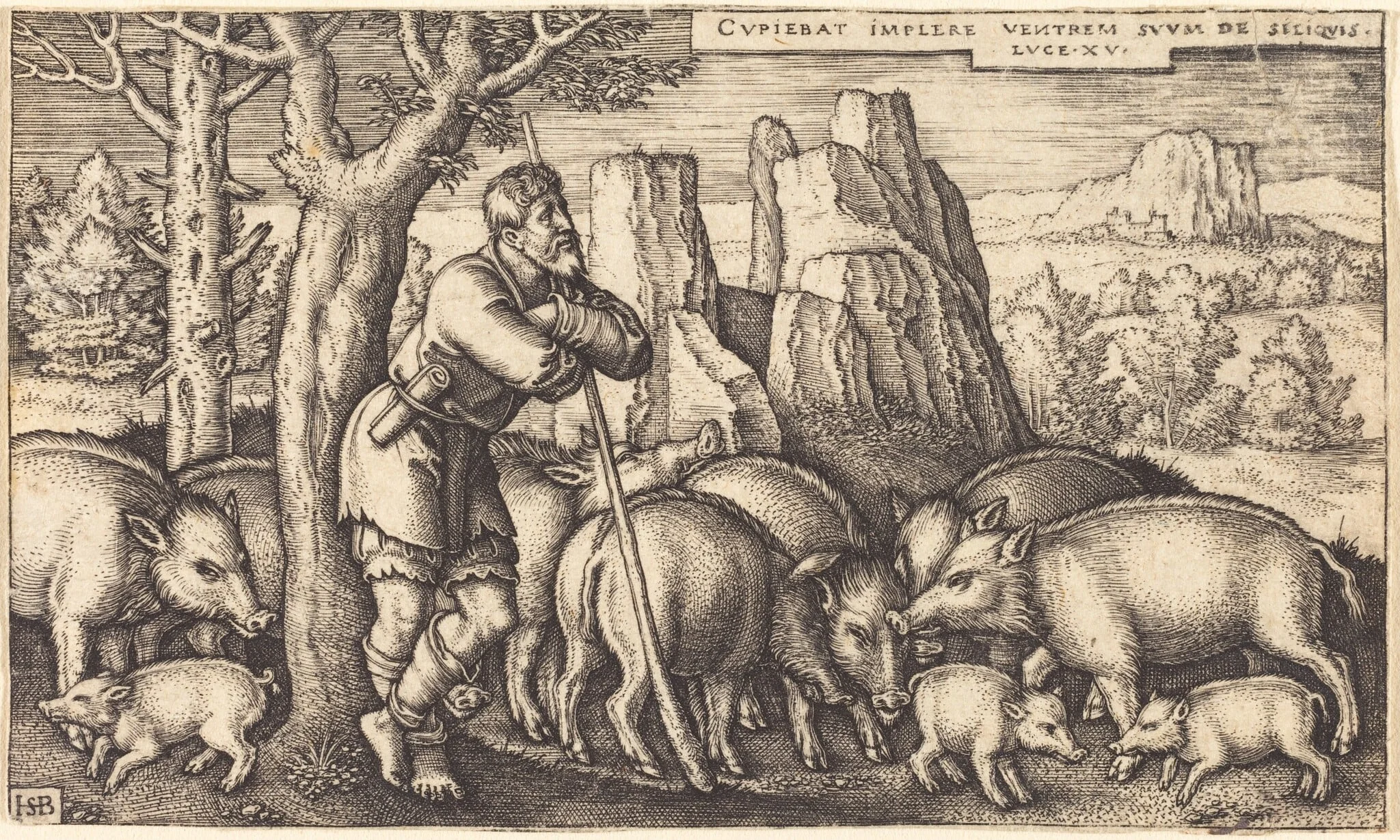 The Prodigal Son Tending the Swine, by Sebald Beham, ink, 1540