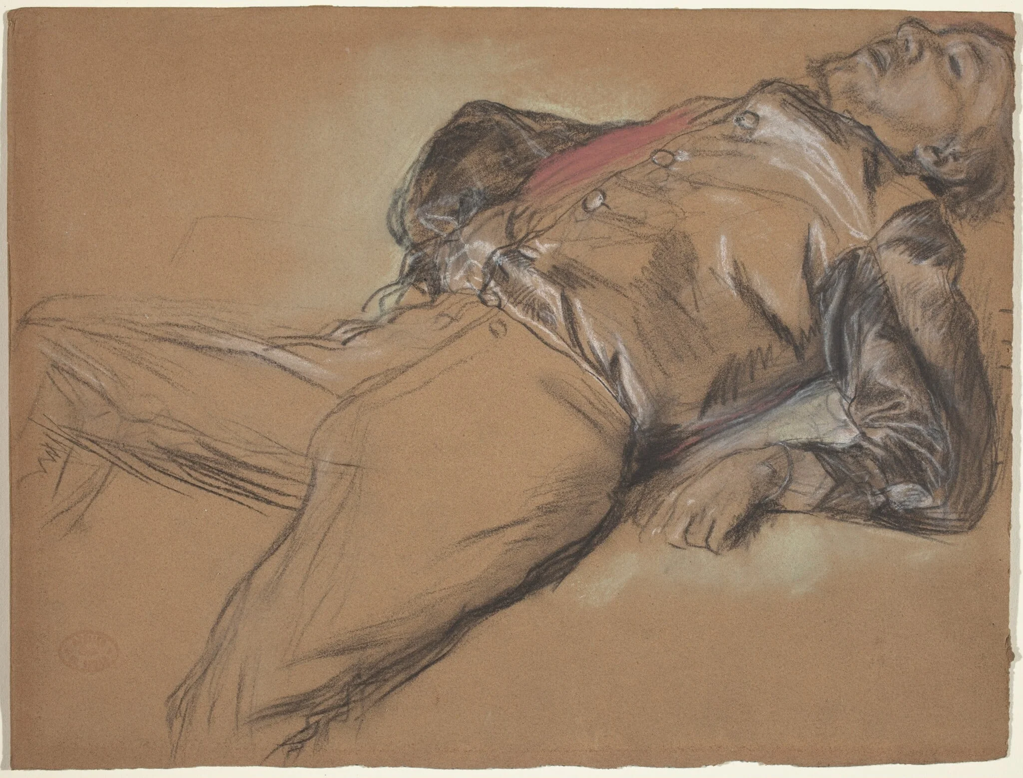 Fallen Jockey (study for "Scene from the Steeplechase: The Fallen Jockey"), by Edgar Degas, chalk, 1866