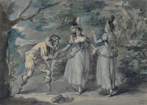 A Cavalier and two ladies in a landscape