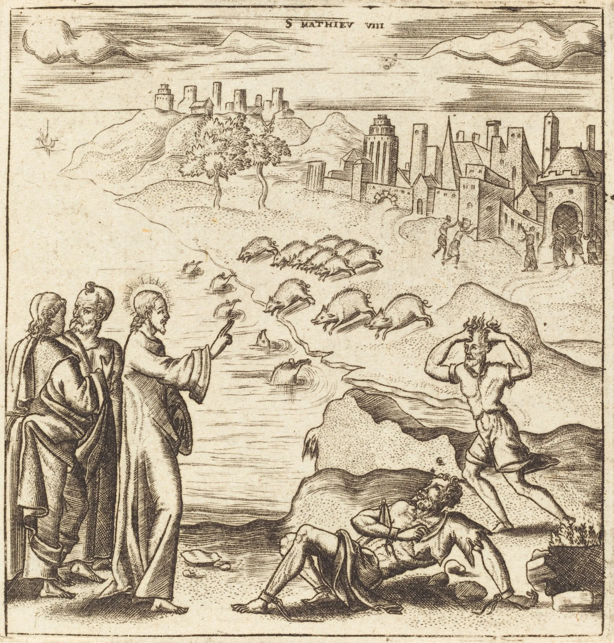 The Gadarene Demoniacs, by Léonard Gaultier, ink, 1578