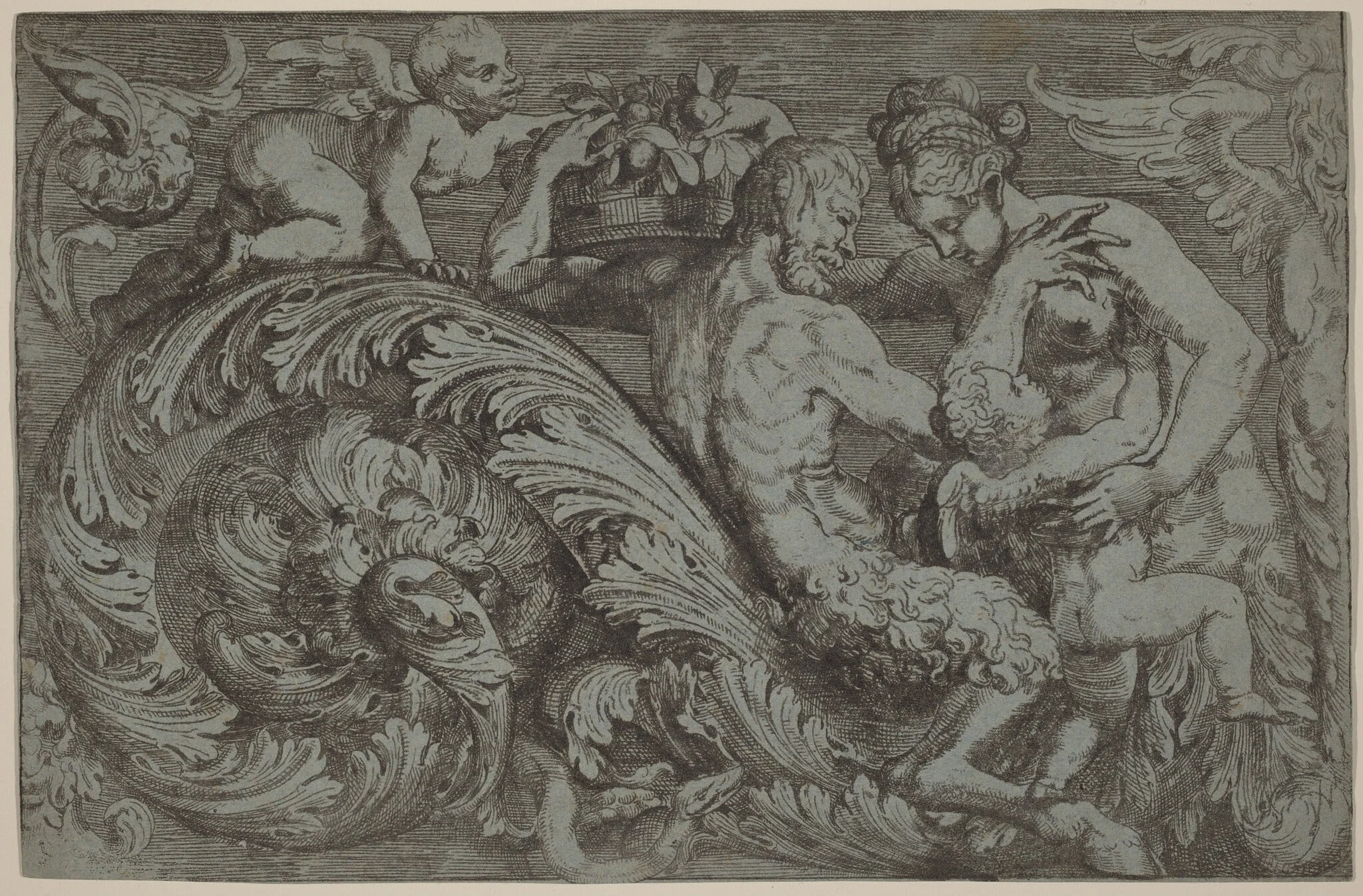 Decorative Panel with Mythological Figures, by Angelo Falconetto, ink, 1560