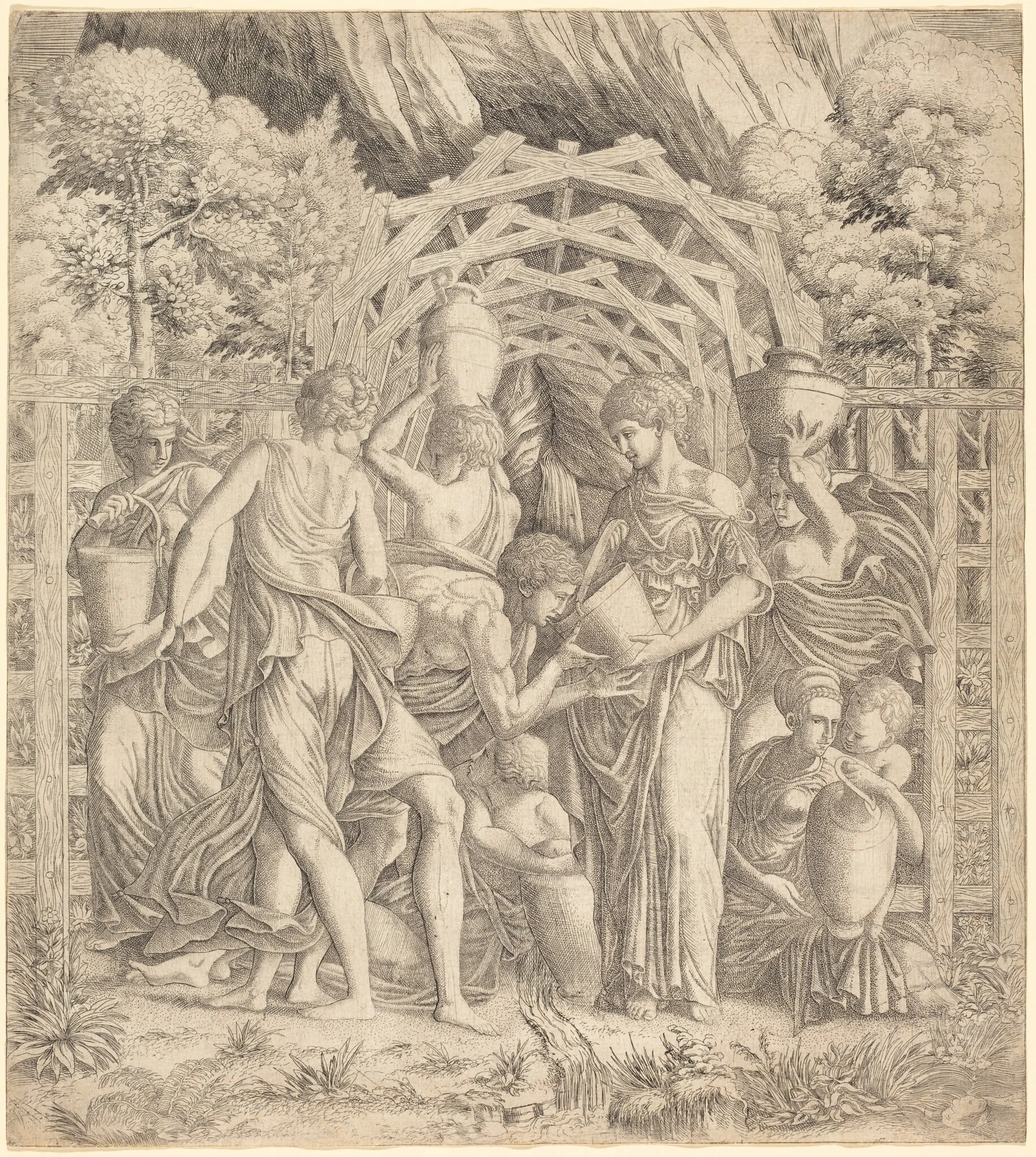 Young Man Drinking Water (Rebecca and Eliezer?), by French 16th Century, ink, 1550