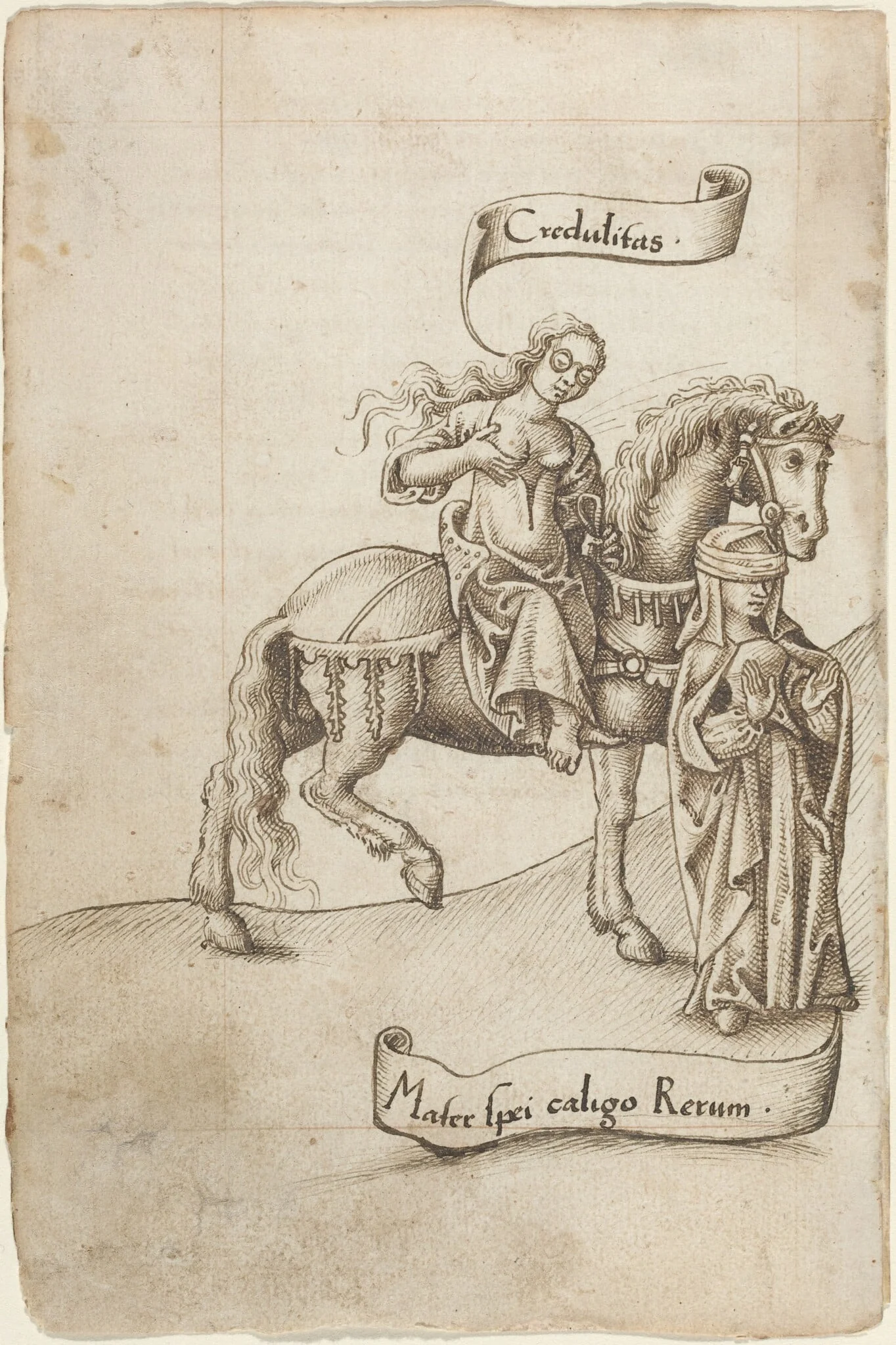 Credulity Preparing to Nurse the Mother of Hope [fol. 18 verso], by French early 16th Century, ink, 1514