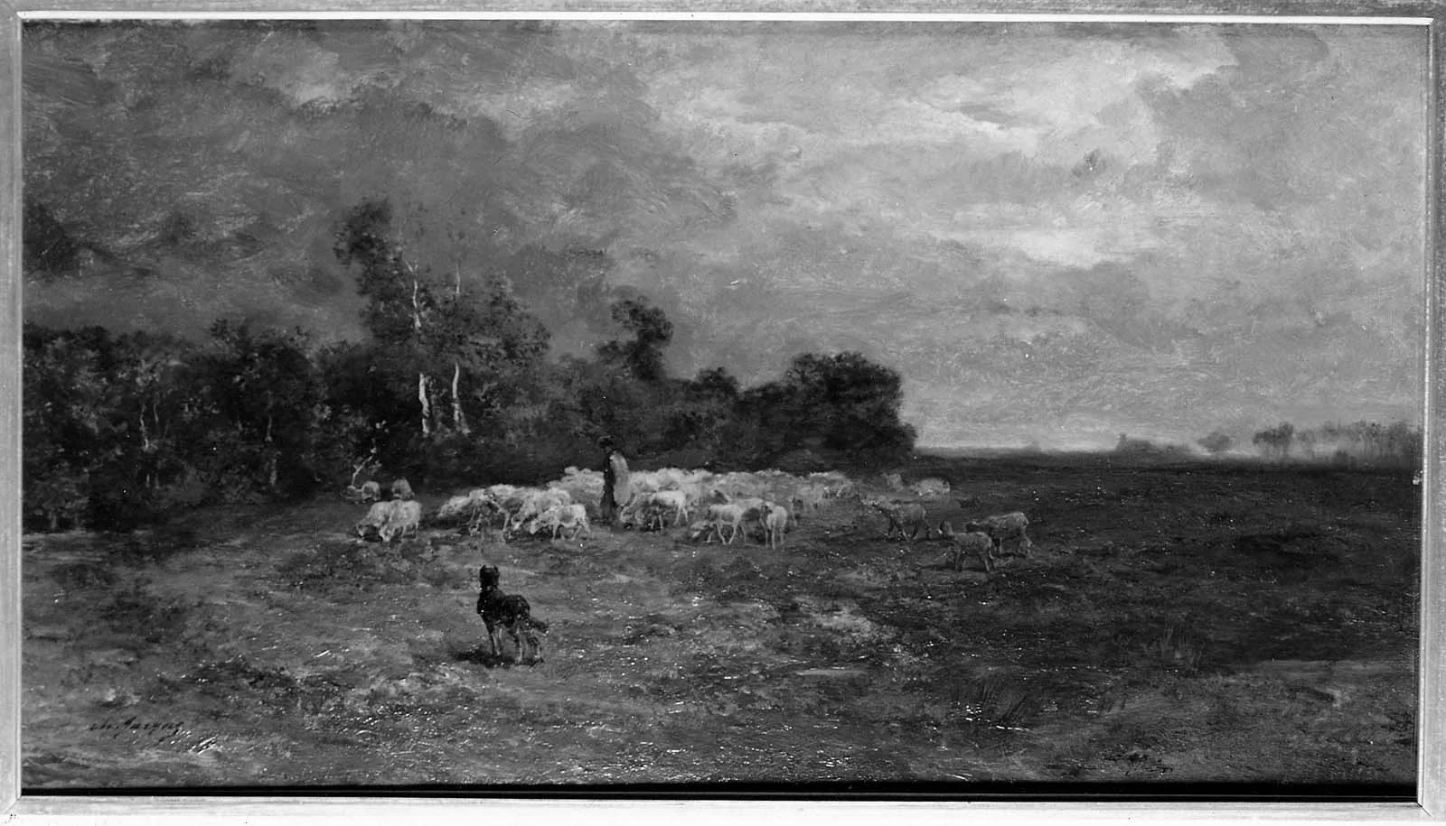 Shepherd and Sheep on the Edge of a Plain, by Charles Jacque, unspecified, 1863
