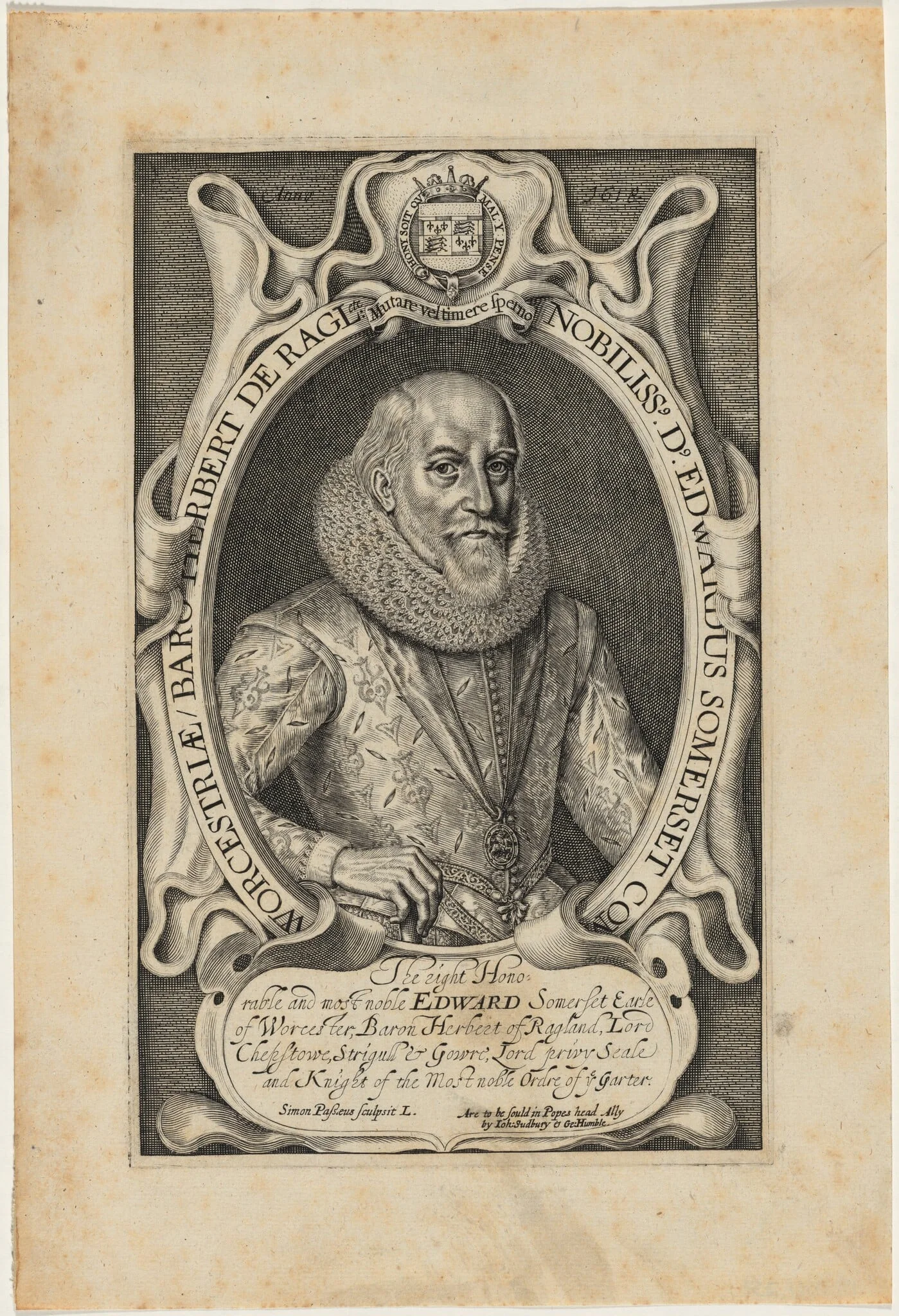Edward Somerset, Fourth Earl of Worcester, by Simon van de Passe, ink, 1618