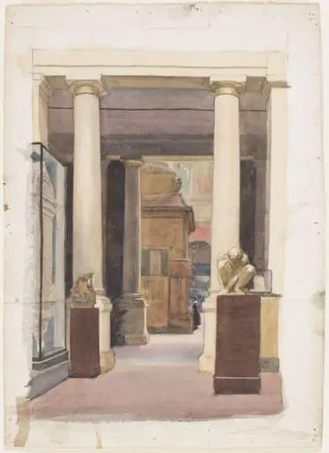 The entrance to the Cast Court containing Trajan's Column at the Victoria and Albert Museum
