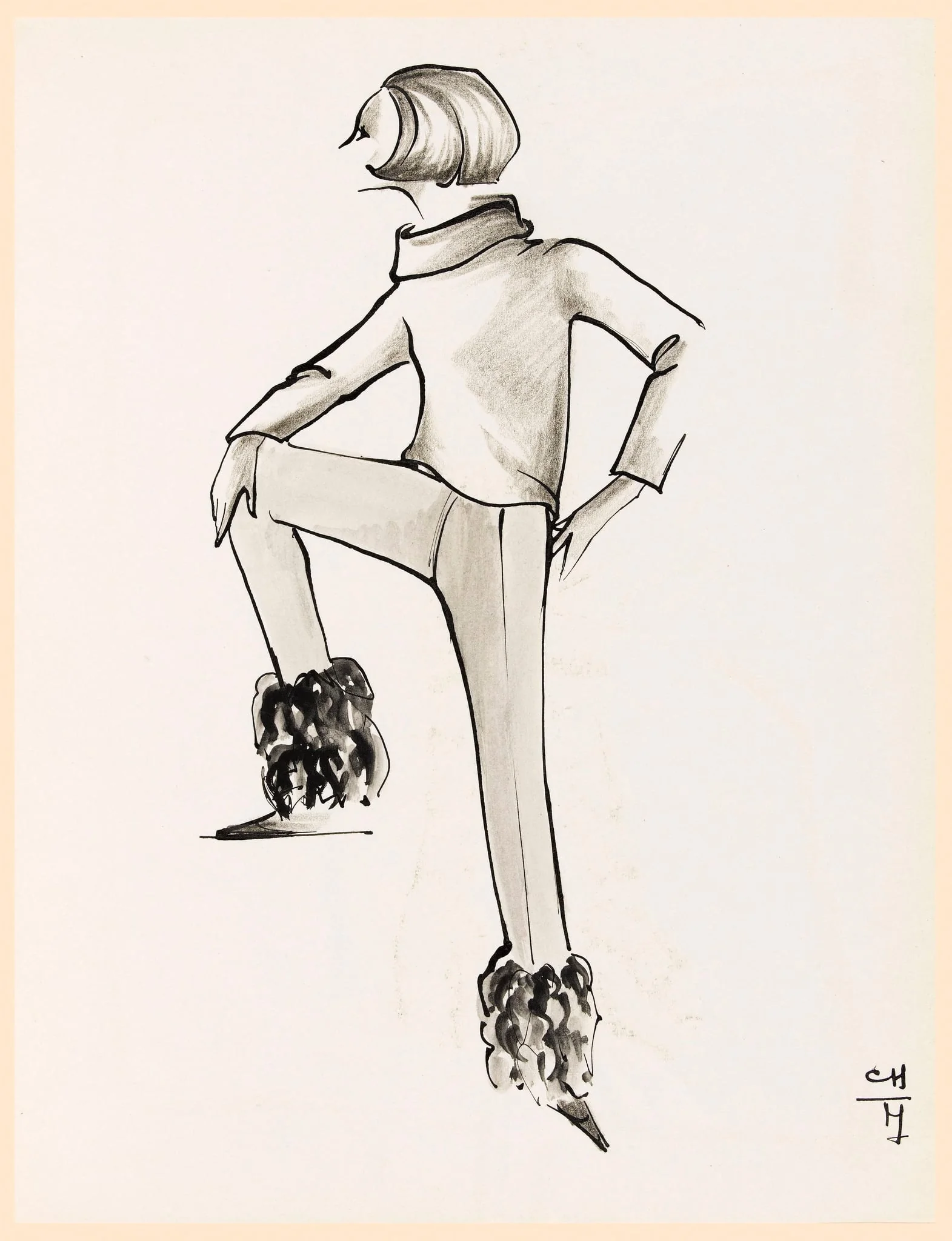 Pantalon avec fourrure au bas de la jambe, by Marie-Louise Carven, 1963