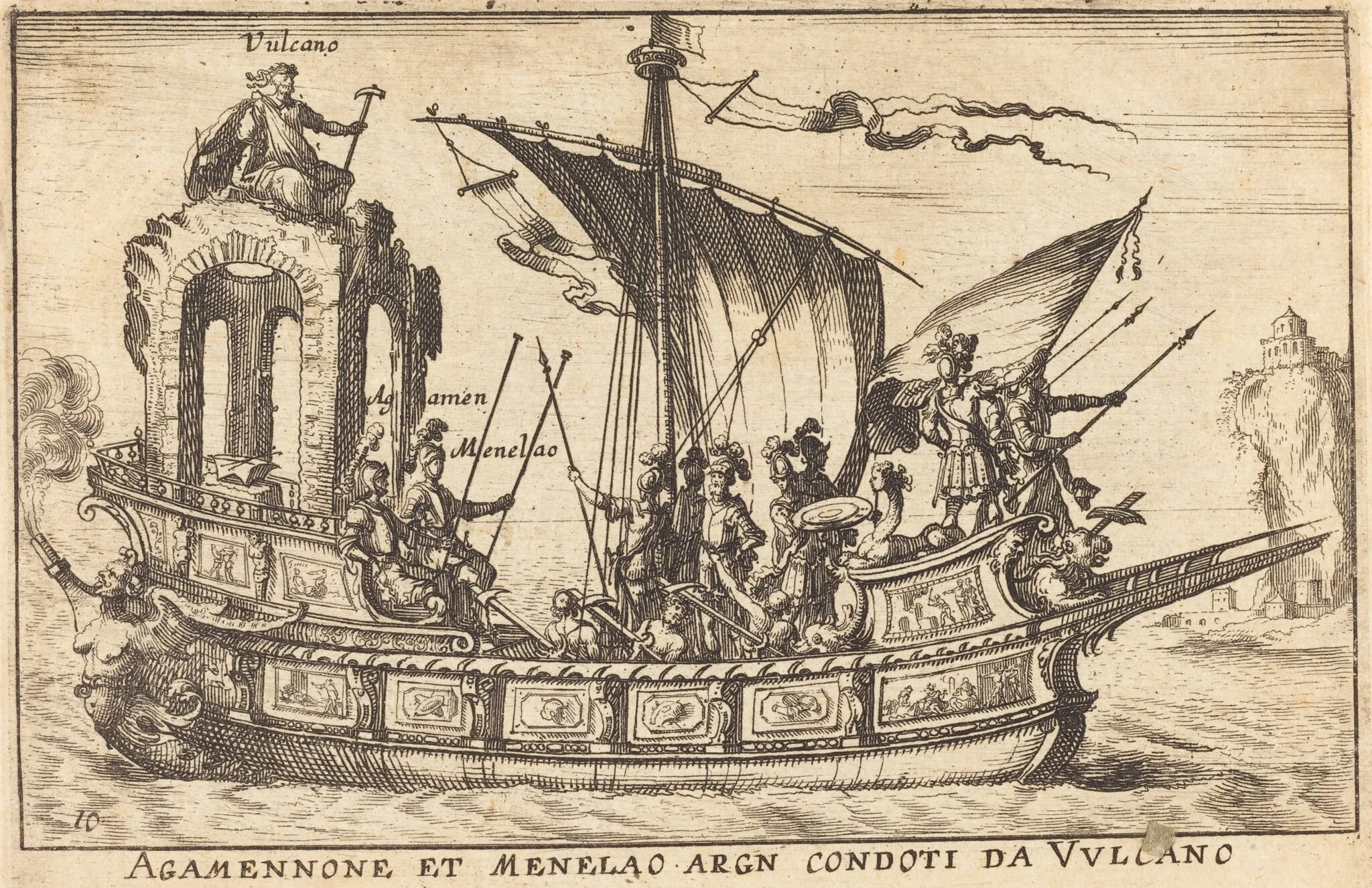 Agamennone et Menelao argn condoti da Vulcano, by Balthasar Moncornet, ink, 1634