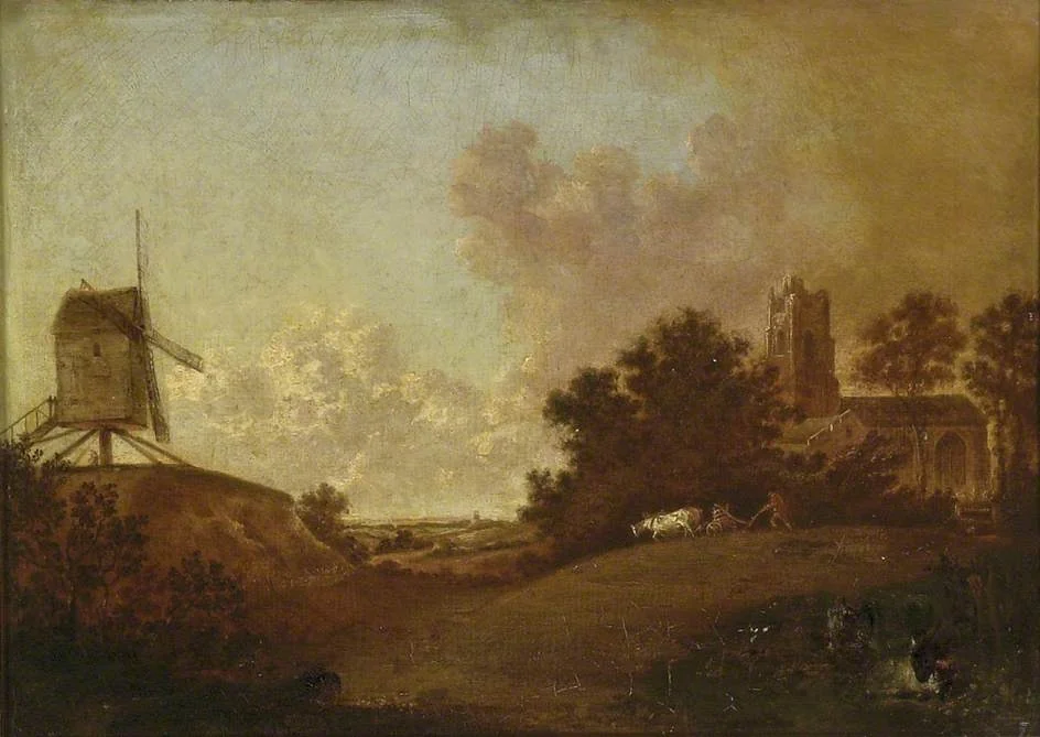 Old Orford Church and Mill, Suffolk, by John Crome, oil, 1804