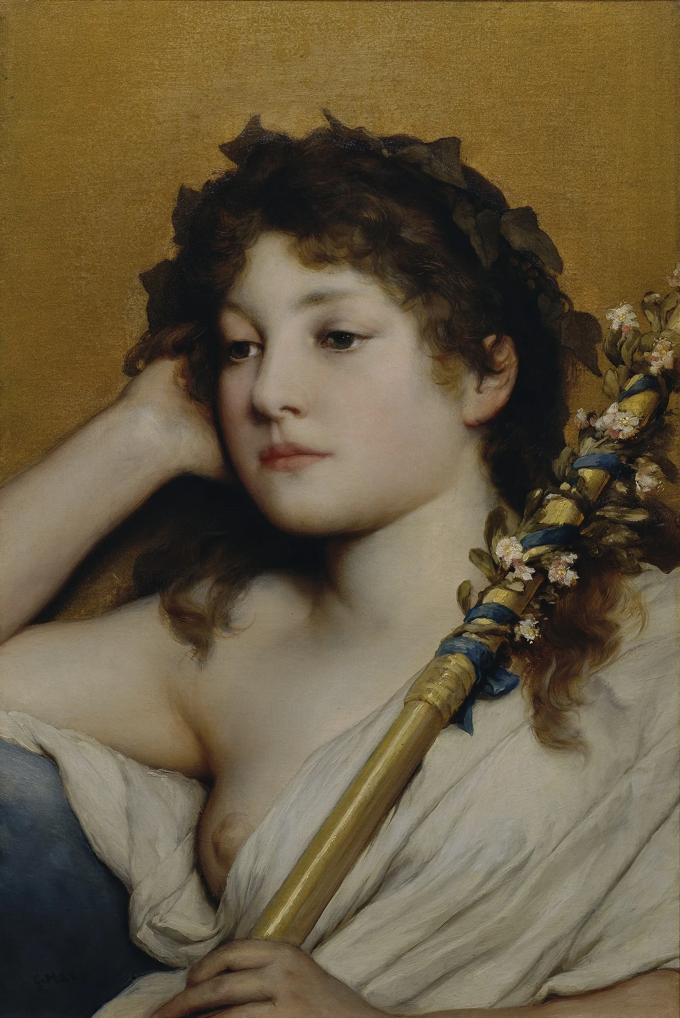 Thoughtful Woman's Head, by Gabriel von Max, oil, 1887