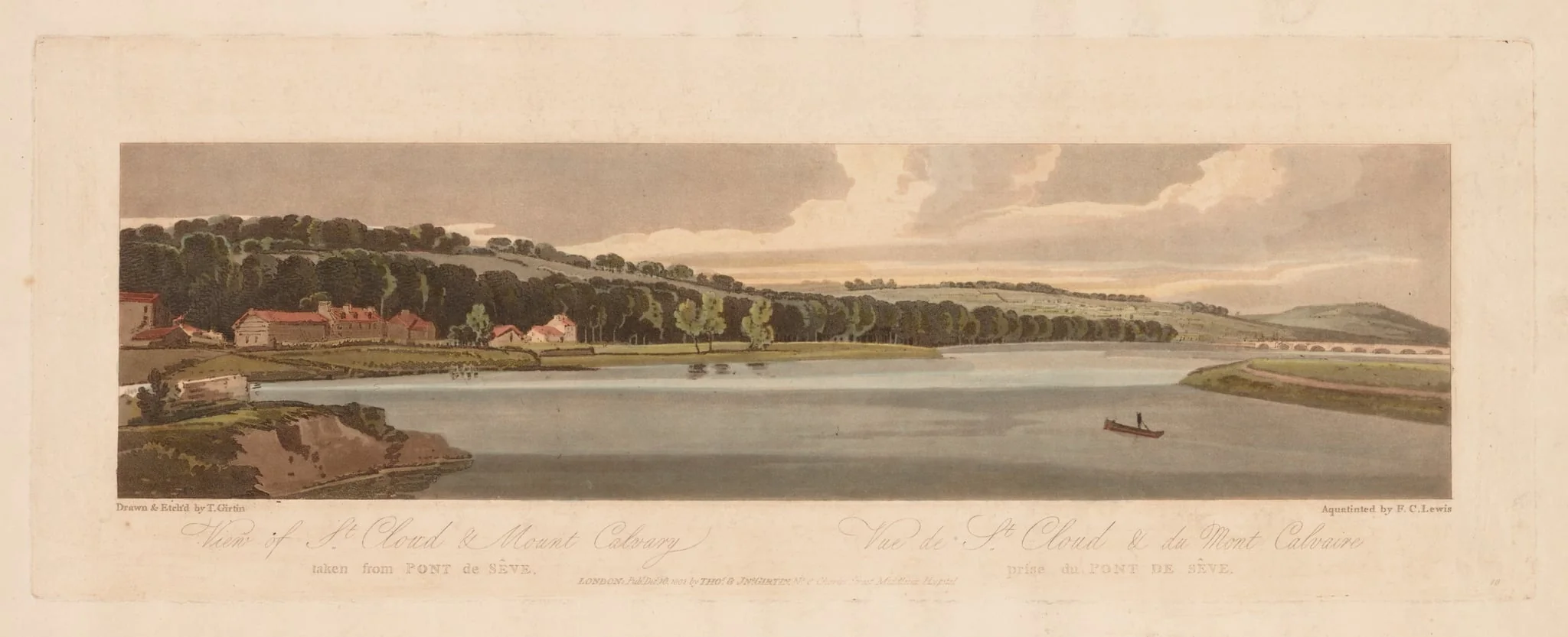 A Selection of Twenty of the Most Picturesque Views in Paris: View of St. Cloud & Mount Calvary taken from Pont de Sêve, by Girtin, 1802