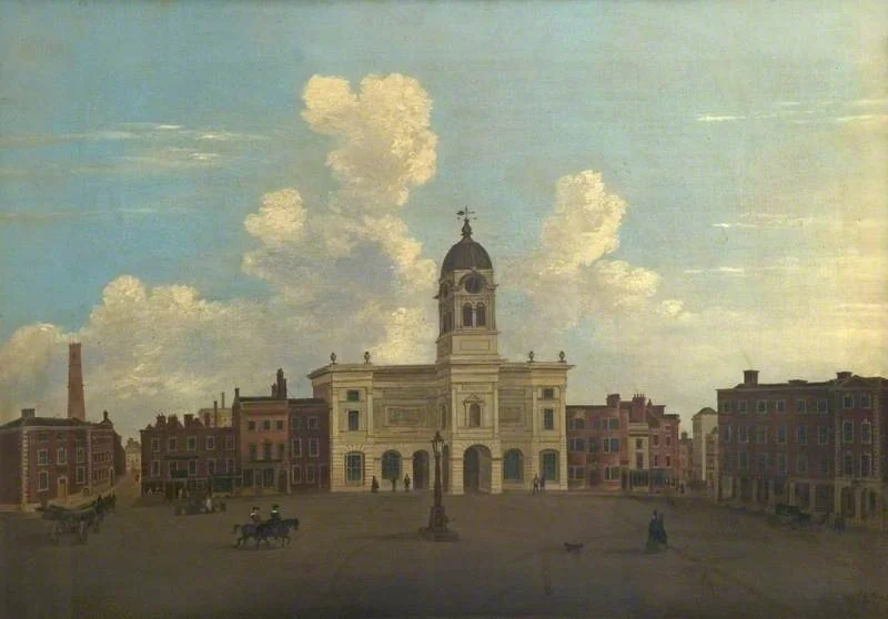 View of the Market Place, Derby, by Henry Lark Pratt, oil, 1865
