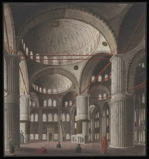 The interior of Sultan Ahmet Camii