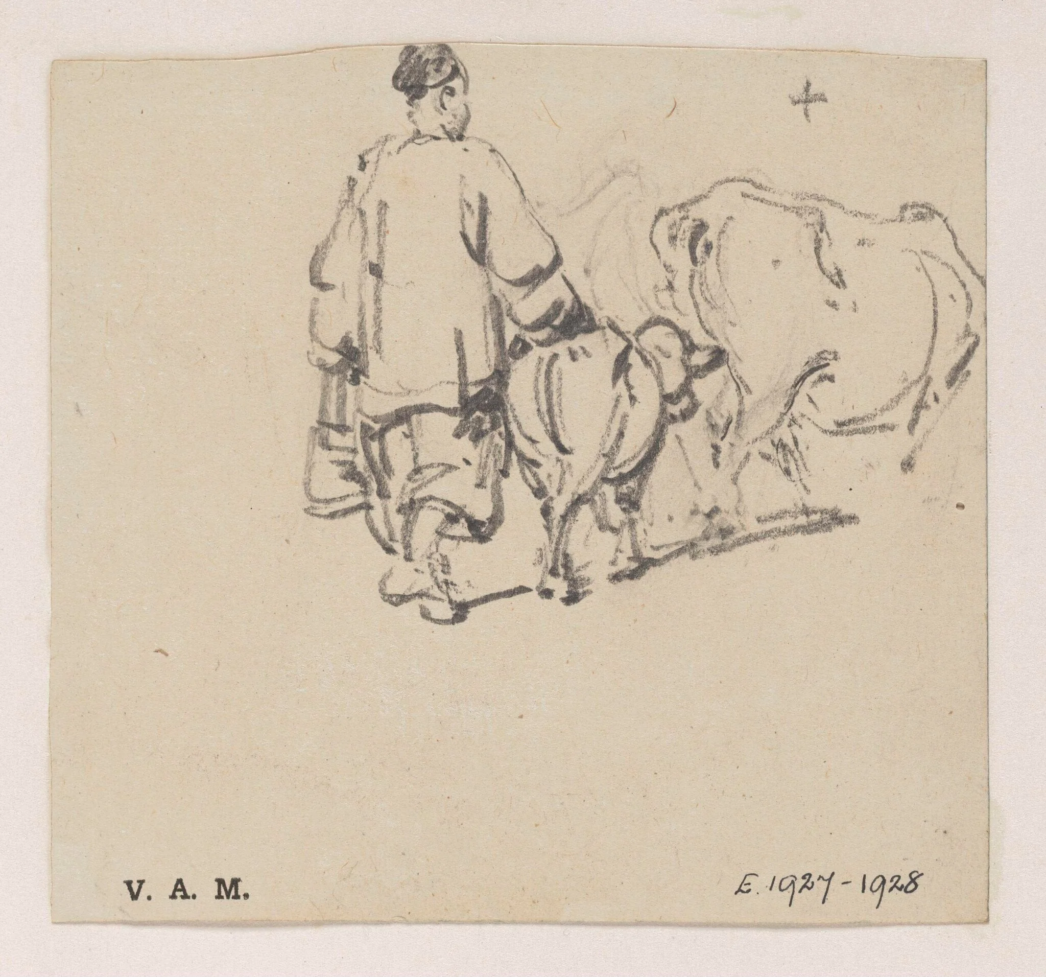 A Chinese man with a cow and calf, by George Chinnery, 19
