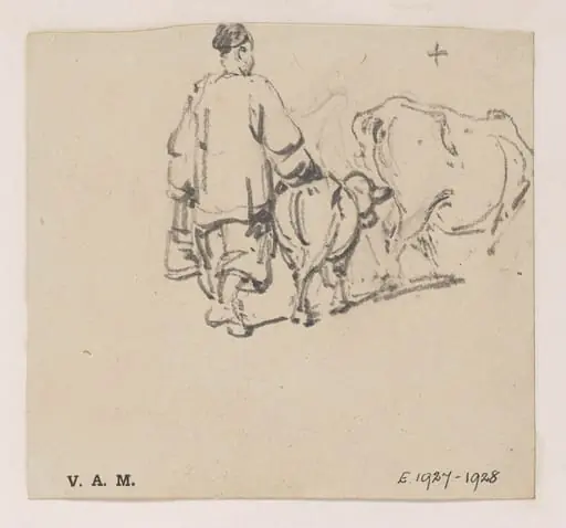 A Chinese man with a cow and calf