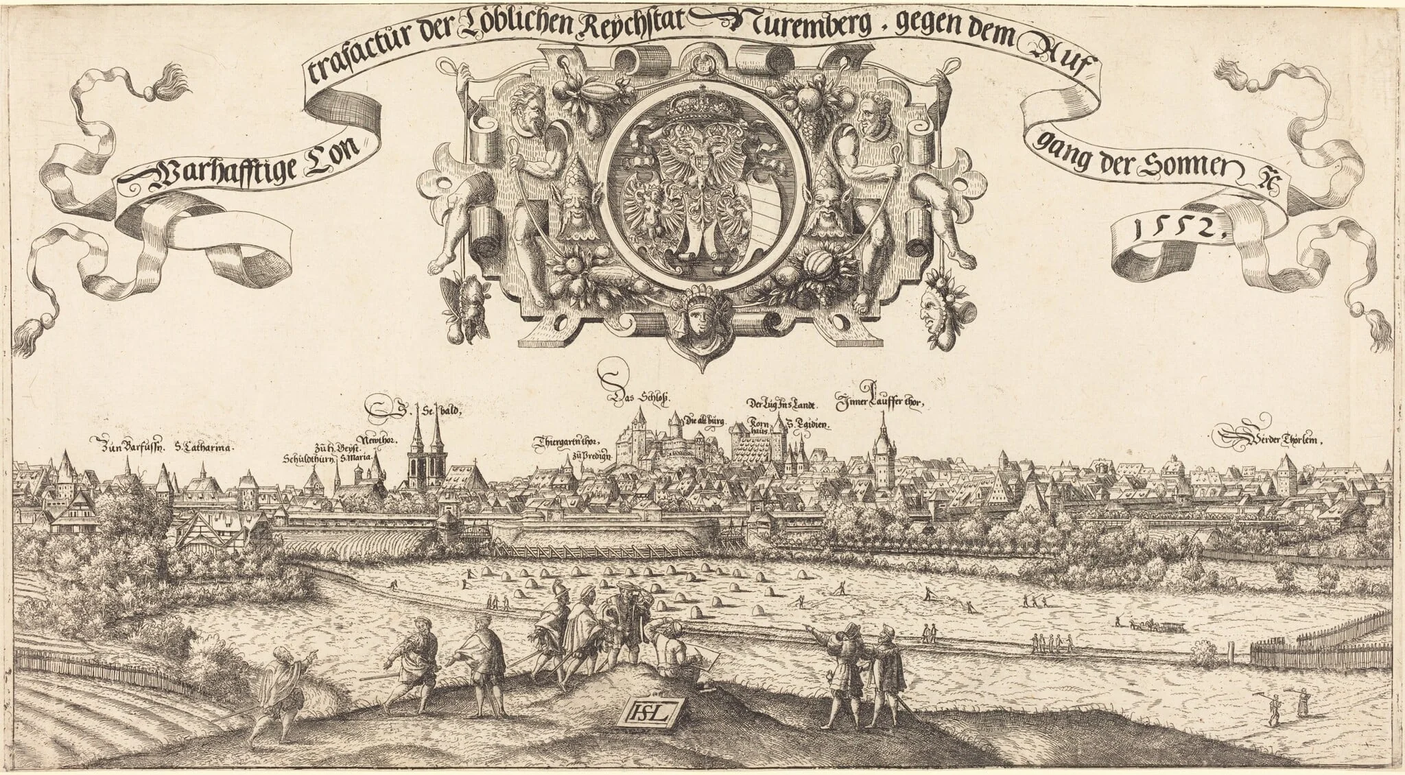 View of Nuremberg from the East [center section], by Hanns Lautensack, ink, 1552