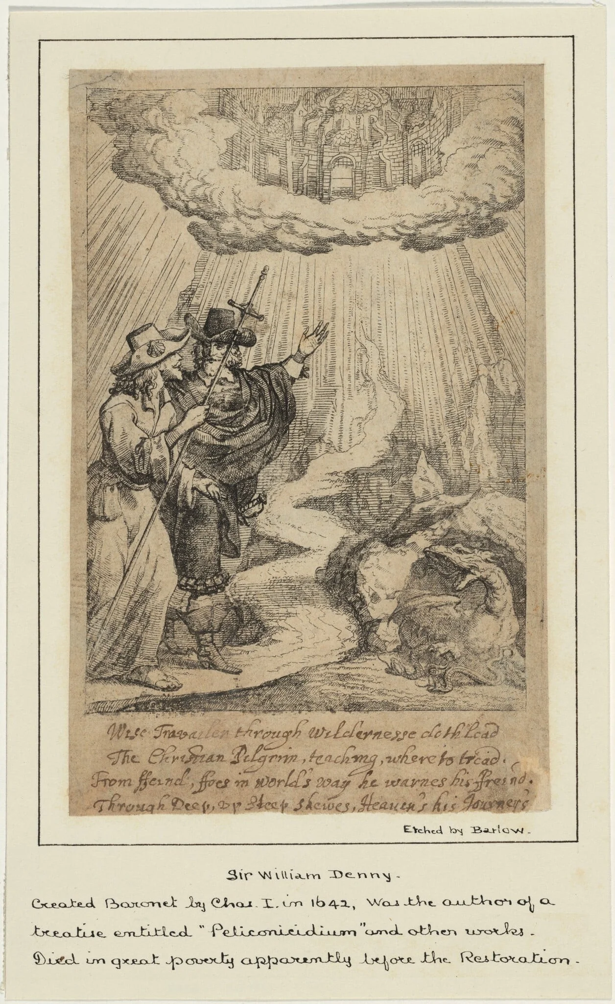 Illustration for Sir William Denny, Peliconicidium, by Unknown, ink, 1653