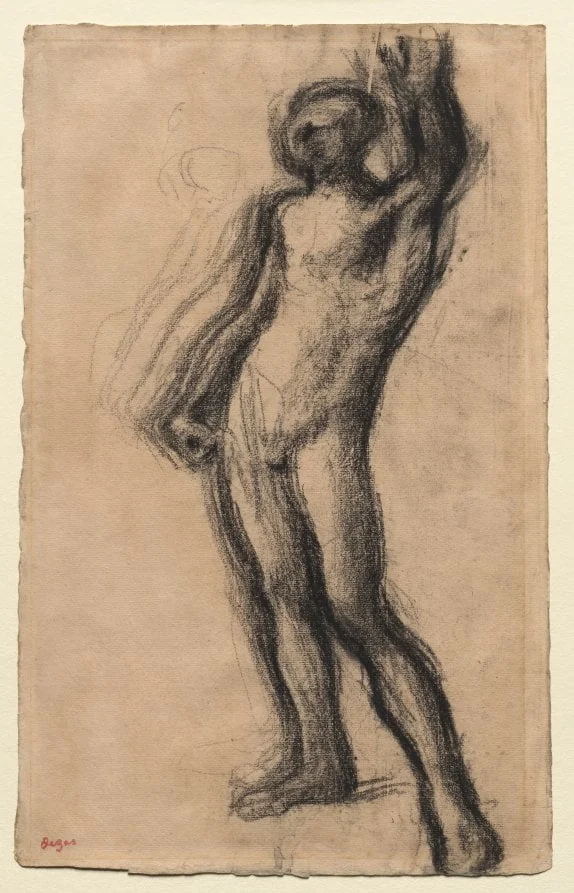 Nude Man Standing, with Left Hand Raised, by Edgar Degas, 1900