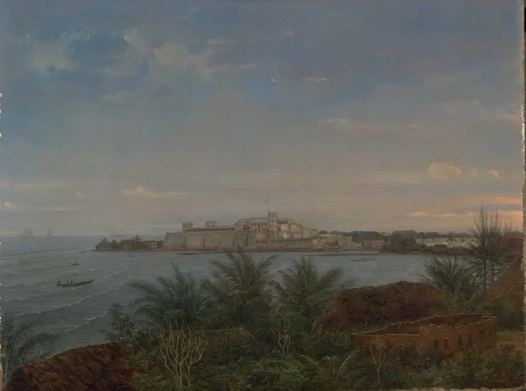 Gezicht op het Nederlandse kasteel van Elmina aan de Goudkust